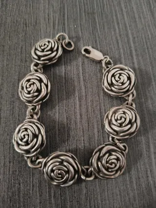 Pulsera Plata Diseño Rosas