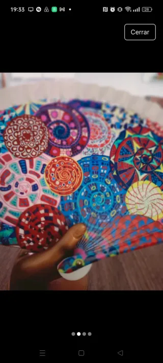 Abanico de plástico y tela. Nuevo