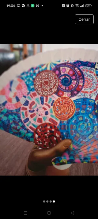 Abanico de plástico y tela. Nuevo