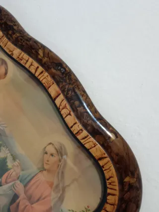 Quadretto Sacra Famiglia cornice legno vintage