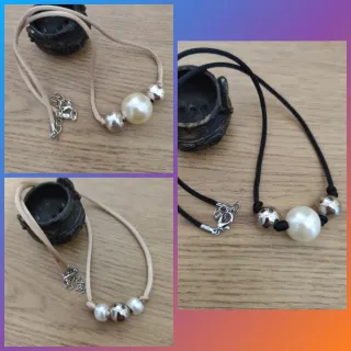 Gargantilla perlas y cuentas plateadas