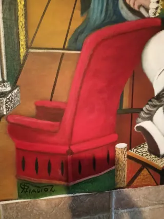 Quadro olio su tela, metafisica, piazza, bar