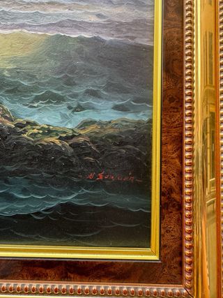 cuadro paisaje marino óleo marco dorado a medida