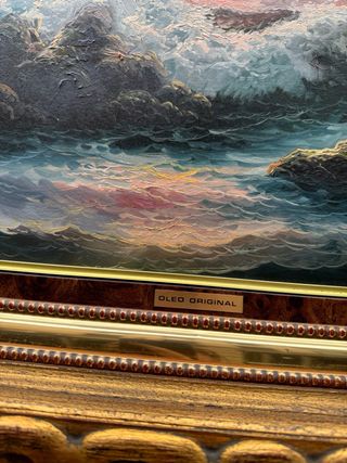 cuadro paisaje marino óleo marco dorado a medida