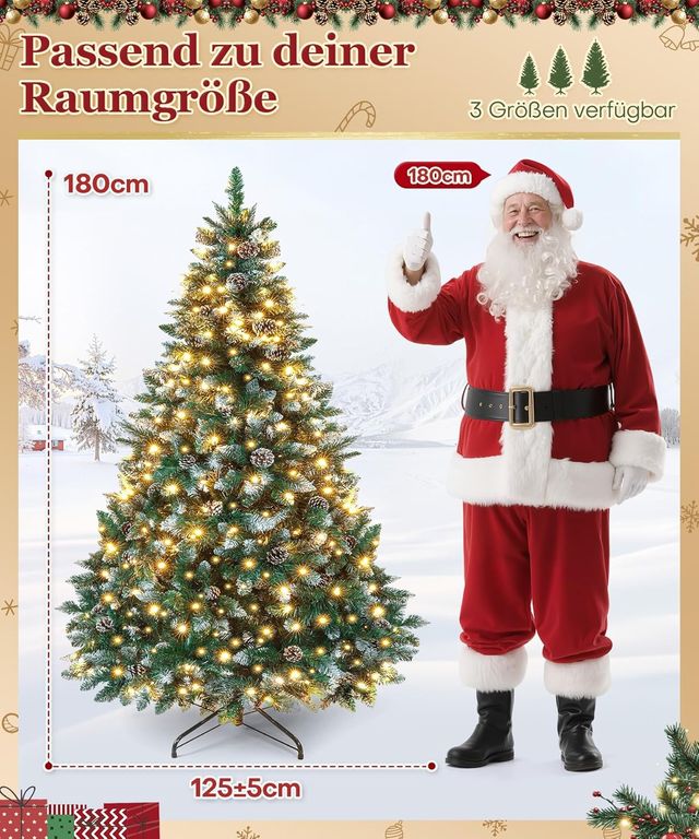 Árvore de Natal Yorbai 180cm com neve LED e pinhas