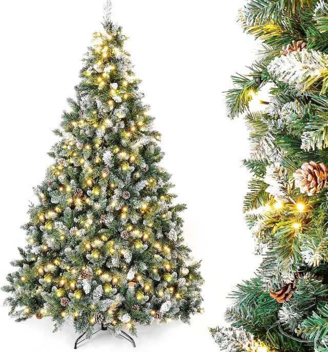 Árvore de Natal Yorbai 180cm com neve LED e pinhas