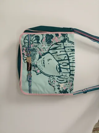 Bolsa bandolera marca CiMARRON rosa y verde azula