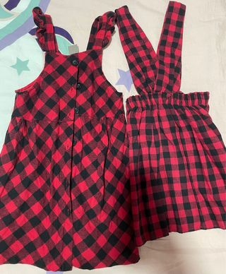 packs de 2 vestidos niña cuadros rojo y negro T4/5