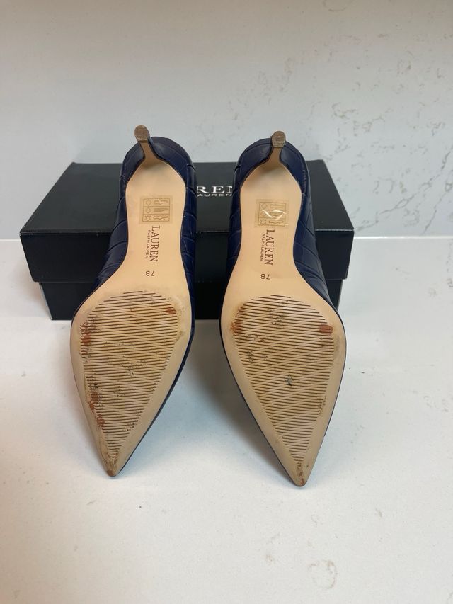 Zapatos de salón Ralph Lauren azul tacón 7cm. N 38