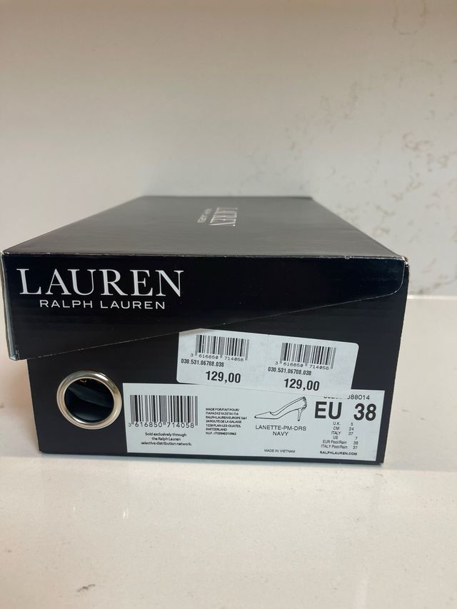 Zapatos de salón Ralph Lauren azul tacón 7cm. N 38