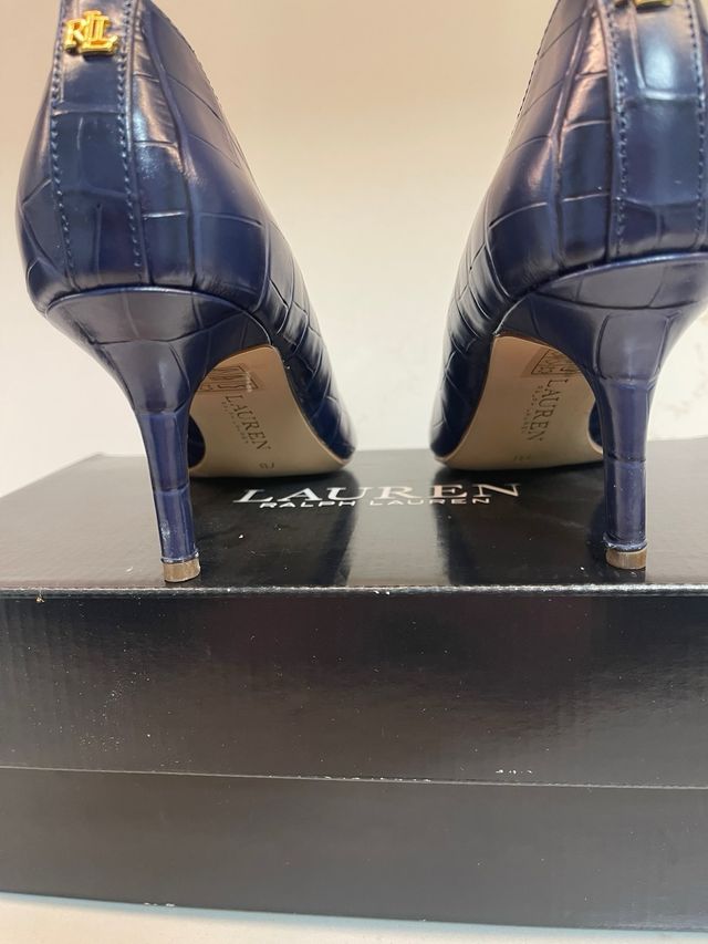 Zapatos de salón Ralph Lauren azul tacón 7cm. N 38