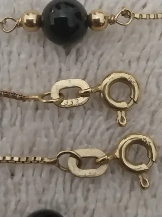 2 pulseras Oro 333 (8k) y piedras negras, largo 18