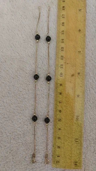 2 pulseras Oro 333 (8k) y piedras negras, largo 18