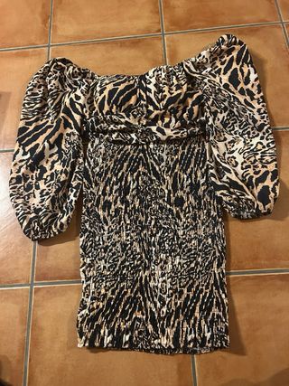 Vestido manga larga estampado animal print