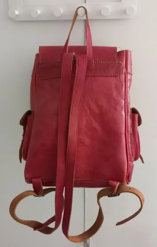 Mochila Piel Roja Artesanal Marruecos