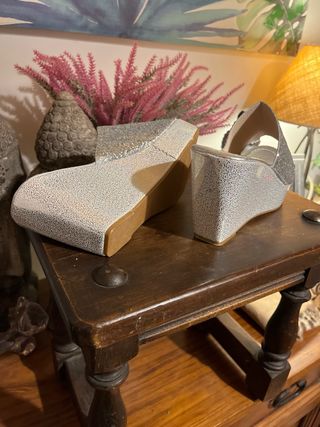 Zuecos de cuña plateados