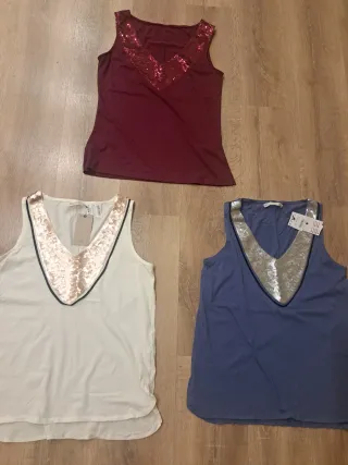 Camisetas con lentejuelas nuevas, talla L