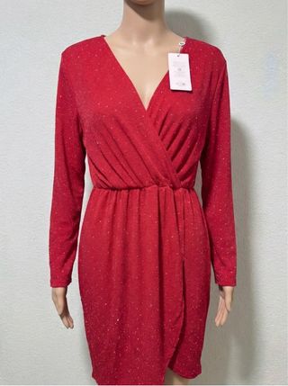 Vestido rojo brillante manga larga