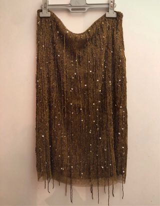 Falda Zara dorada con abalorios