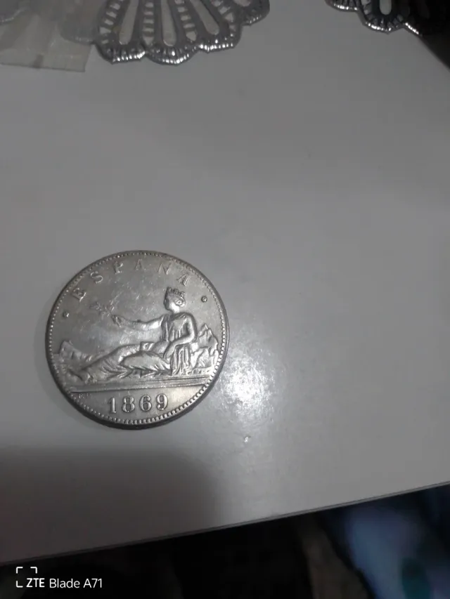 Moneda 5 Pesetas Plata 1869 Tío Sentado