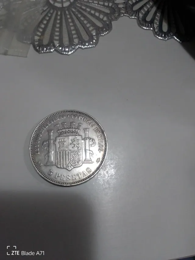 Moneda 5 Pesetas Plata 1869 Tío Sentado