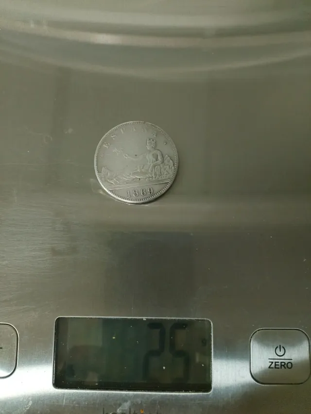 Moneda 5 Pesetas Plata 1869 Tío Sentado