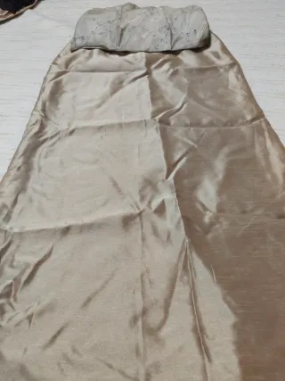 Vestido de fiesta beige y rosa con cristalitos