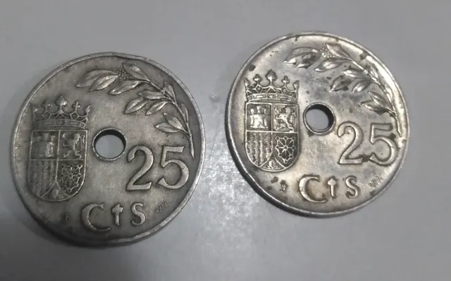 2 Monedas 25 Céntimos Españolas