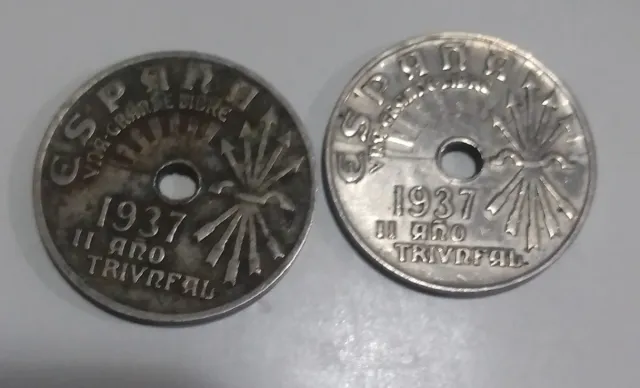 2 Monedas 25 Céntimos Españolas