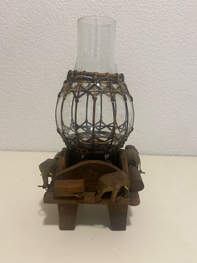 Portacandele artigianale in legno e cristallo con elefanti