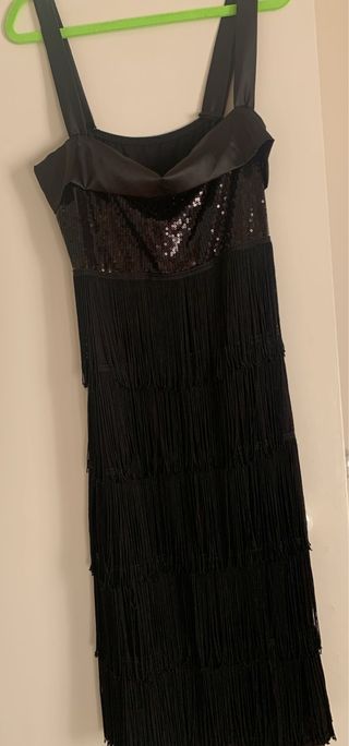 Vestido negro fiesta lentejuelas flecos