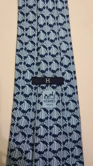 Corbata Hermes Vintage Azul y Gris