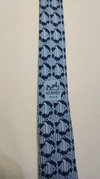 Corbata Hermes Vintage Azul y Gris