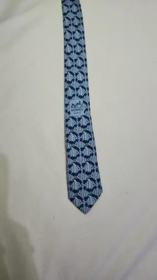Corbata Hermes Vintage Azul y Gris