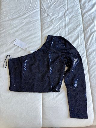 Top lentejuelas azul mujer