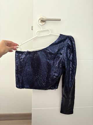 Top lentejuelas azul mujer