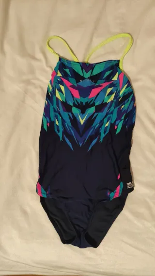 Bañador natación azul marino para chicas Nabaiji