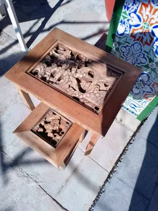 Antiguas mesas nido talladas diseño oriental