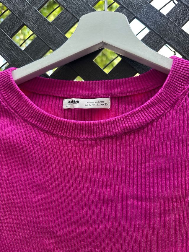 Camiseta manga larga crop top fucsia