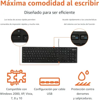 Amazon Basics Teclado con Cable USB y Base Fina, d