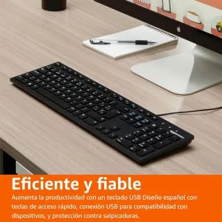 Amazon Basics Teclado con Cable USB y Base Fina, d