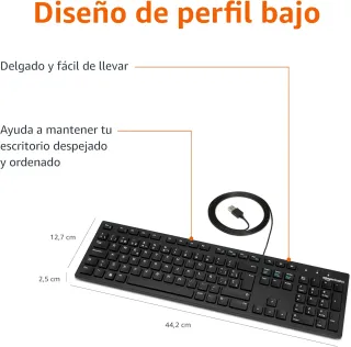 Amazon Basics Teclado con Cable USB y Base Fina, d