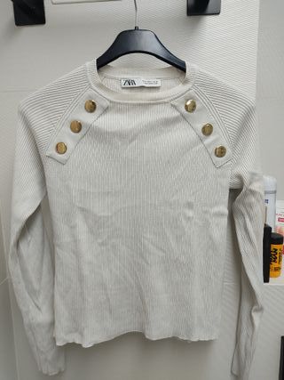 Jersey Zara blanco botones dorados talla M