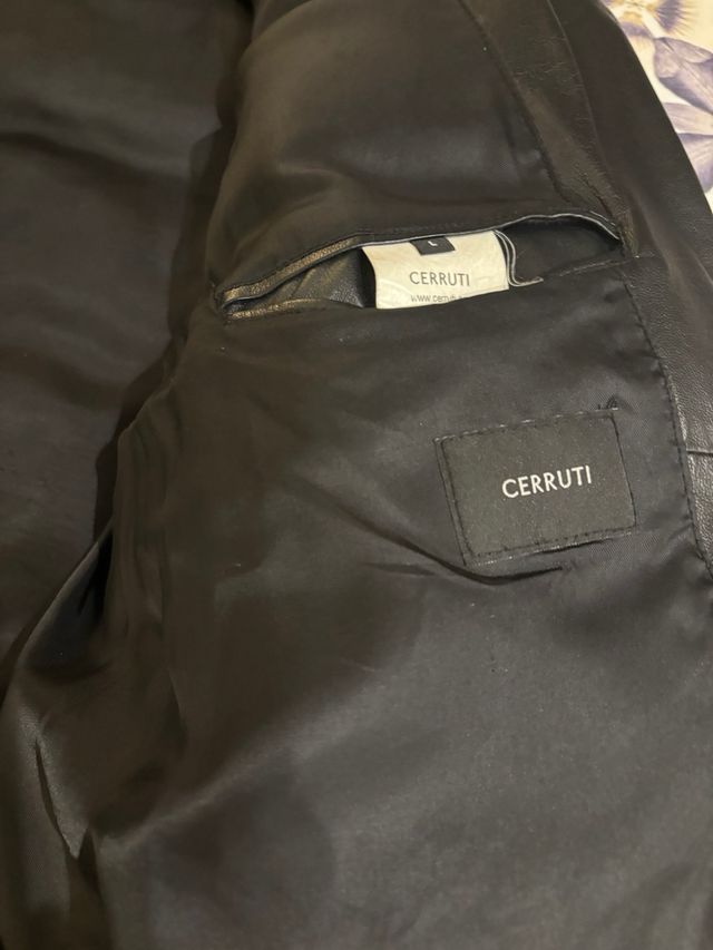 Cazadora Piel Plumas Cerruti Negra