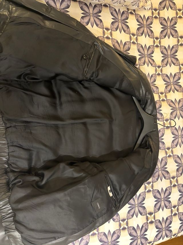 Cazadora Piel Plumas Cerruti Negra