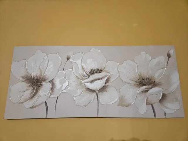 Cuadro Flores Beige y Blanco