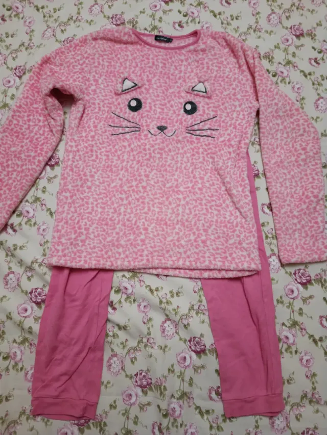 Pijama niña gato rosa