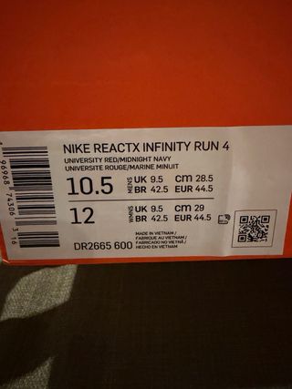 Nike ReactX Infinity Run 4 Rojas Talla 44.5