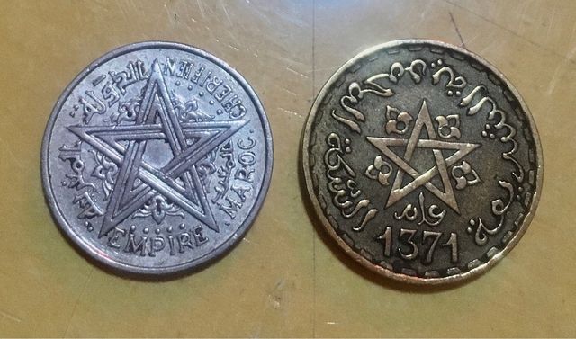 2 Monedas Marruecos 1 Fr 10 Fr 1951