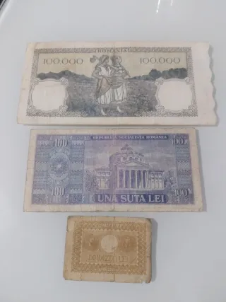 Billetes Rumanía 100, 100.000 y 20 Lei